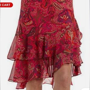 Diane Von Furstenberg Red Paisley High-Low Ruffled Skirt